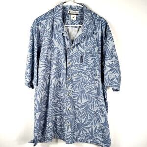 Columbia XL Blue Pattern Button Down Shirt Mens Short Sleeve Casual Viscose